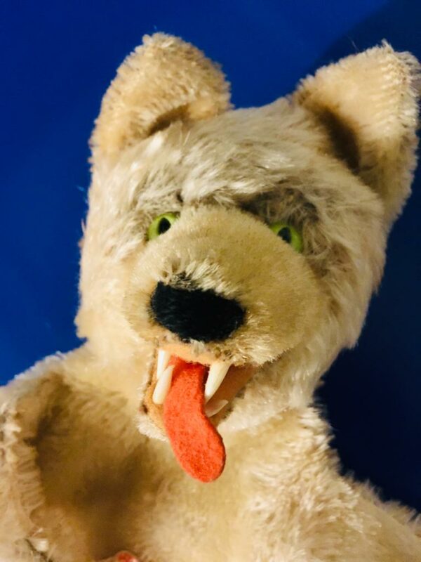 Vintage 1950er Steiff Mohair Loopy Wolf Handschuh Marionette