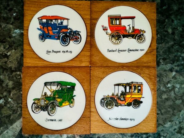 4 Vintage Untersetzer Teakholz Oldtimer 60er Jahre - TOP!