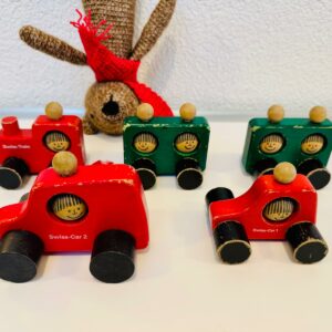 5 alte NAEF Holz-Spielzeuge Swiss Car+Train Antik 60er