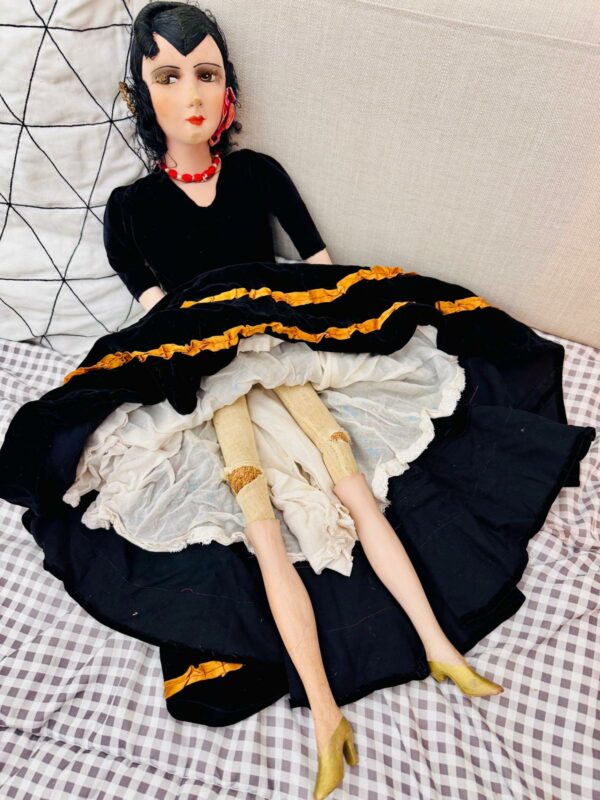 Antike 74cm Boudoir Salon Puppe Samtkleid | 1920-30er