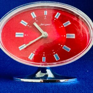 70er Retro Wecker/Uhr JERGER Germany Rubinrot Chrom Alt Space Age