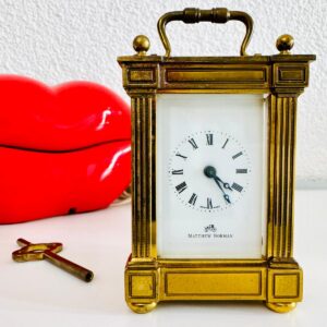 Miniatur Reiseuhr Tischuhr Uhr Matthew Norman 1900 Gold Messing
